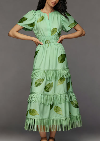 Original Design Green Tasseled Patchwork Cotton Maxi Dresses Summer