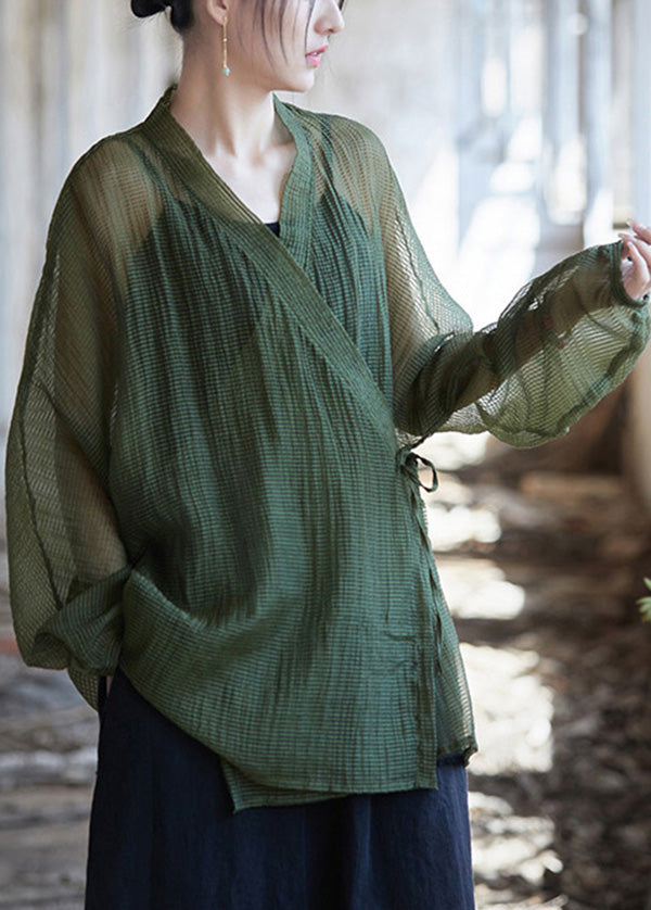 Original Design Black polka dots V Neck Lace Up Cotton Top Summer