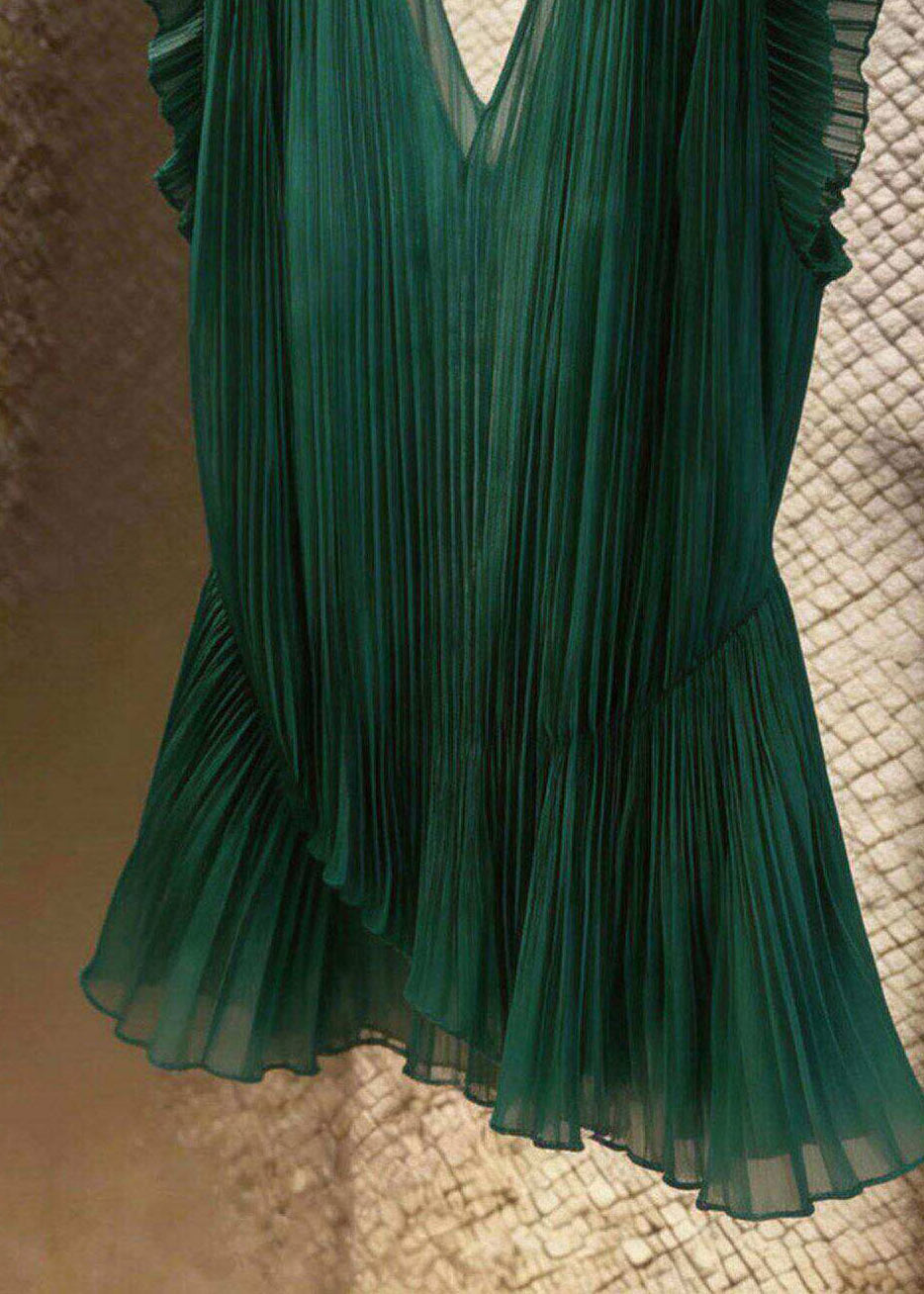 Original Design Green V Neck Slim Tulle Top Summer