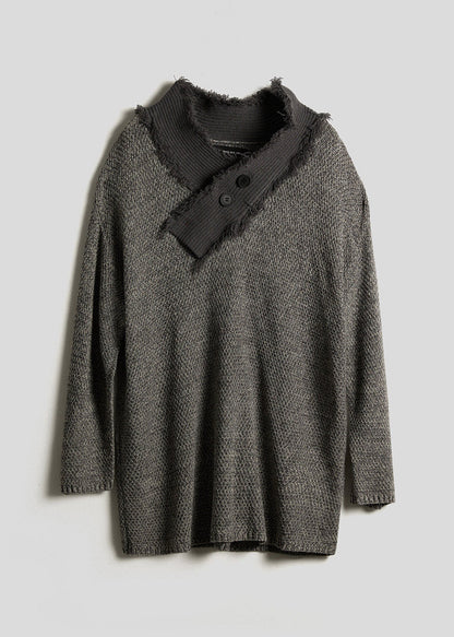 Original Design Grey V Neck Asymmetrical Cotton Knit Sweater Fall