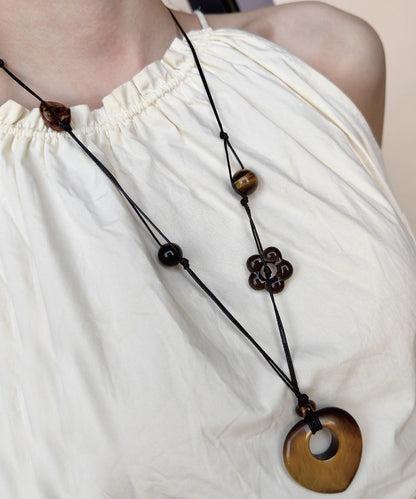 Original Design Hollow Out Gem Stone Pendant Long Necklace
