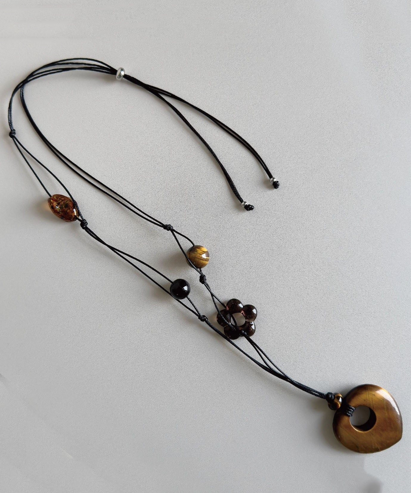 Original Design Hollow Out Gem Stone Pendant Long Necklace