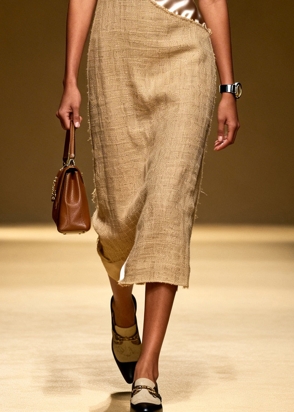 Original Design Khaki Asymmetrical Patchwork Linen Silk Dresses Summer