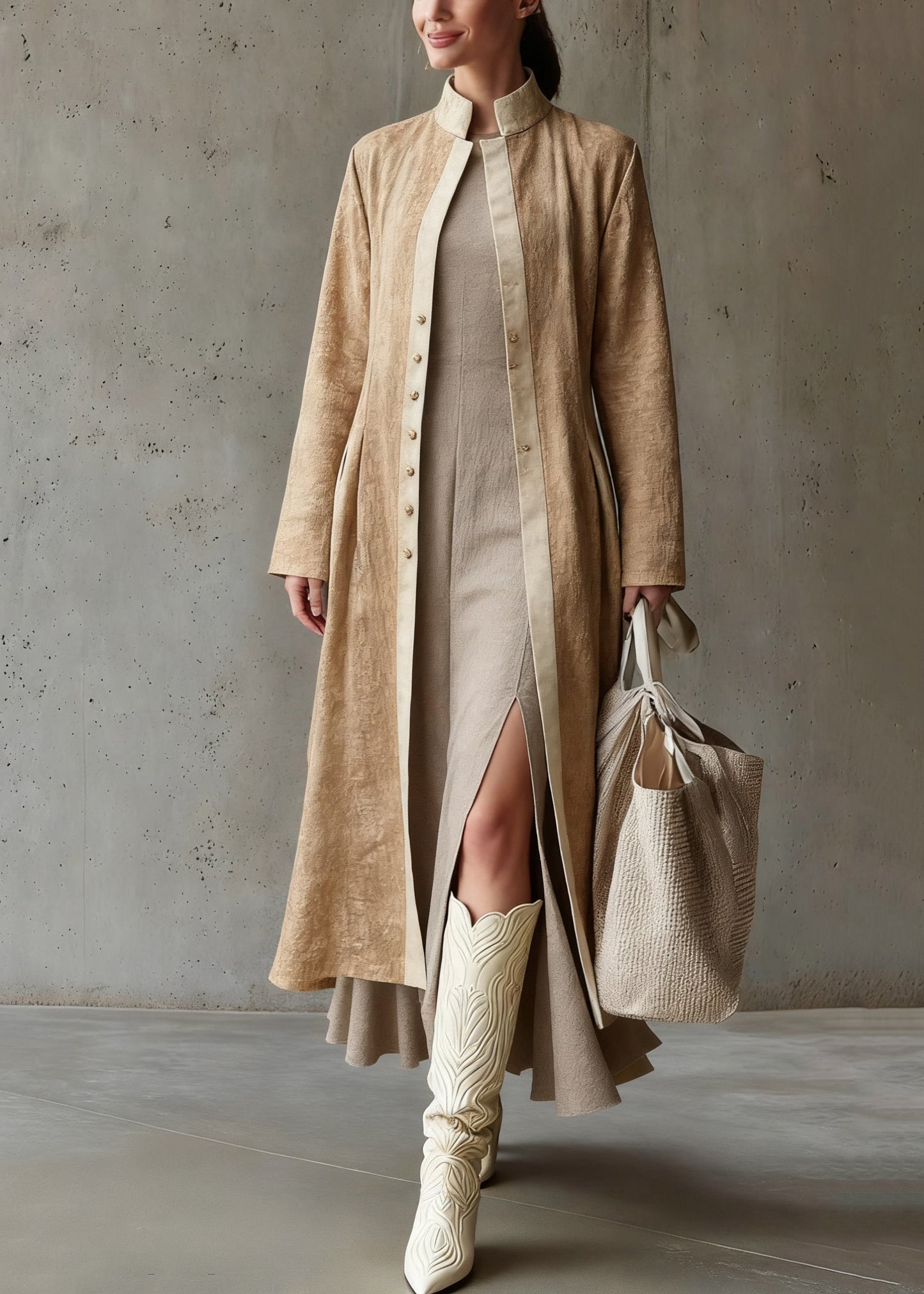 Original Design Khaki Button Wrinkled Long Coats Spring