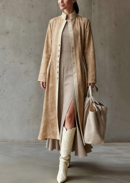 Original Design Khaki Button Wrinkled Long Coats Spring