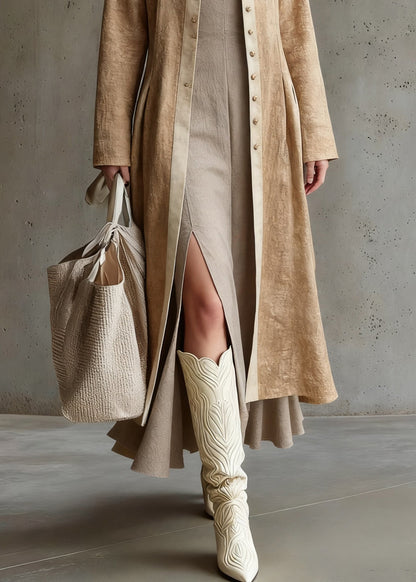 Original Design Khaki Button Wrinkled Long Coats Spring