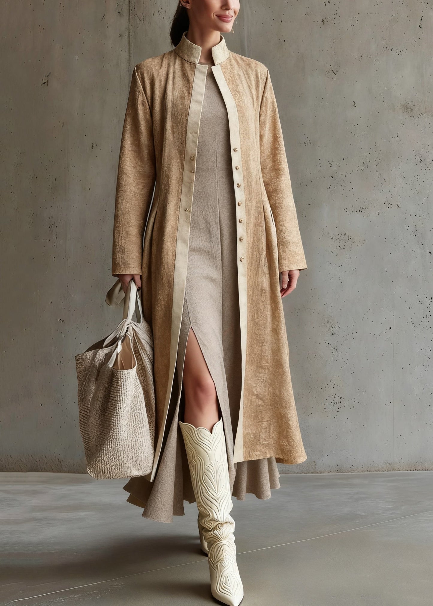 Original Design Khaki Button Wrinkled Long Coats Spring