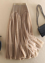 Load image into Gallery viewer, Original Design Khaki High Waist Ruffled Patchwork Tulle Pleated Skirts Spring