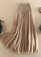 Original Design Khaki High Waist Ruffled Patchwork Tulle Pleated Skirts Spring