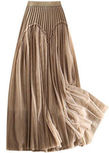 Load image into Gallery viewer, Original Design Khaki High Waist Ruffled Patchwork Tulle Pleated Skirts Spring