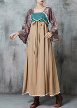 Load image into Gallery viewer, Original Design Khaki Patchwork Linen Dress Flare Sleeve
