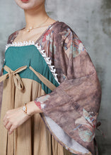 Load image into Gallery viewer, Original Design Khaki Patchwork Linen Dress Flare Sleeve