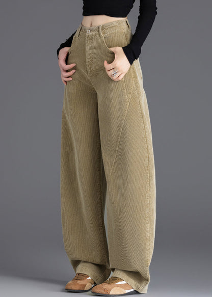 Original Design Khaki Pockets High Waist Corduroy Pants Spring