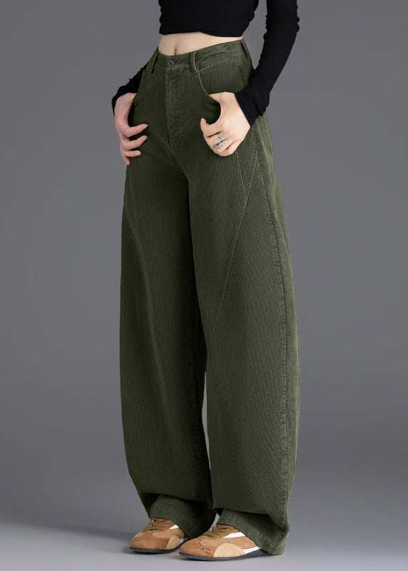 Original Design Khaki Pockets High Waist Corduroy Pants Spring