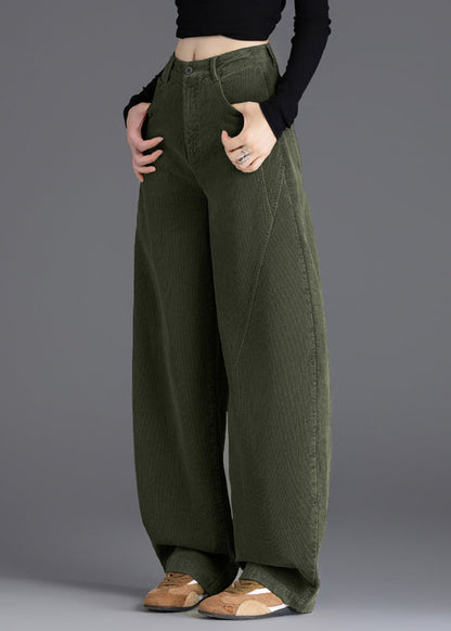 Original Design Khaki Pockets High Waist Corduroy Pants Spring