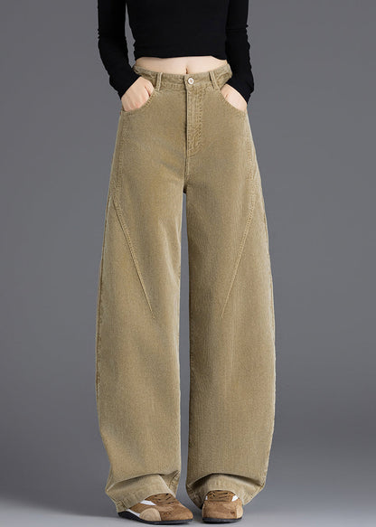 Original Design Khaki Pockets High Waist Corduroy Pants Spring