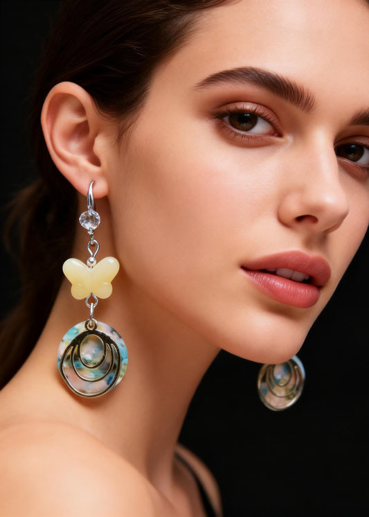 Original Design Light Yellow Butterfly Jade Drop Earrings