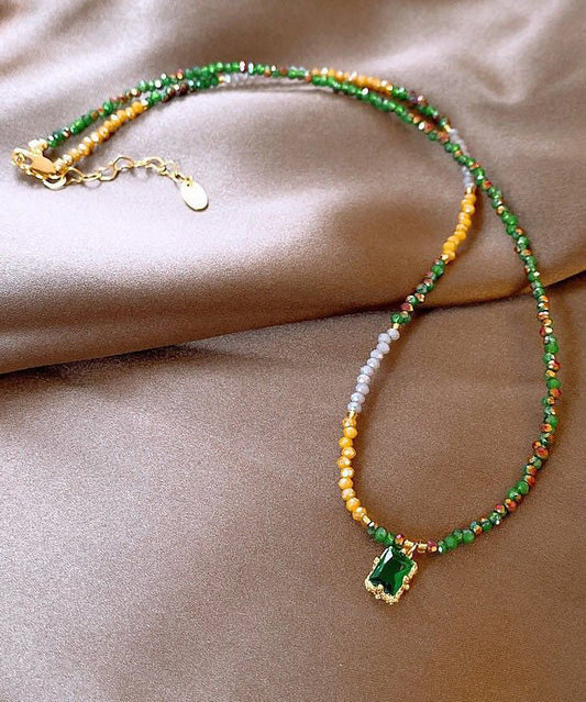 Original Design Multicolor Alloy Crystal Beading Emerald Gratuated Bead Necklace