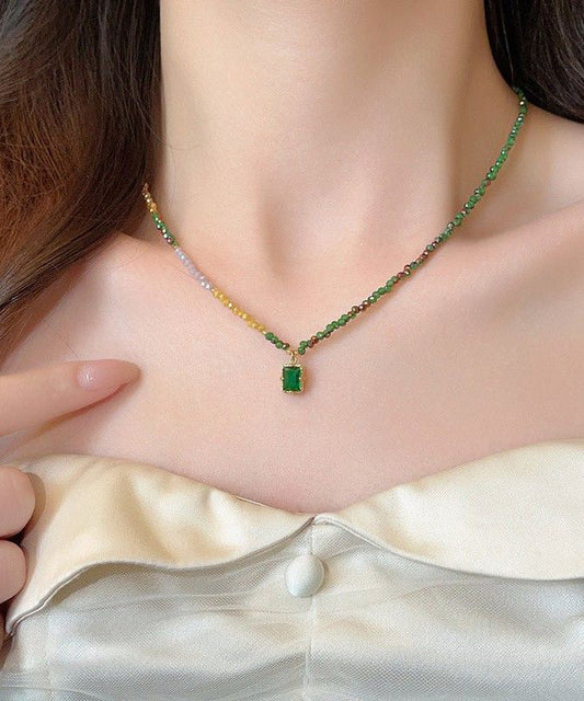 Original Design Multicolor Alloy Crystal Beading Emerald Gratuated Bead Necklace
