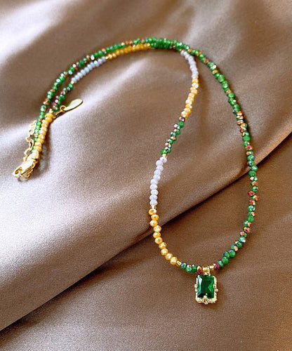 Original Design Multicolor Alloy Crystal Beading Emerald Gratuated Bead Necklace