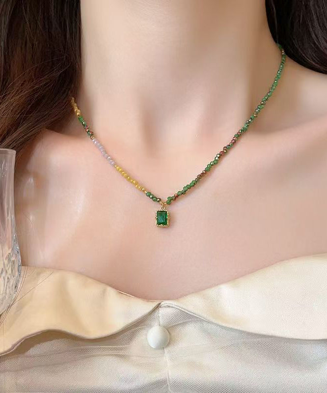 Original Design Multicolor Alloy Crystal Beading Emerald Gratuated Bead Necklace
