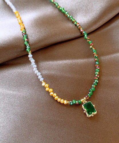 Original Design Multicolor Alloy Crystal Beading Emerald Gratuated Bead Necklace
