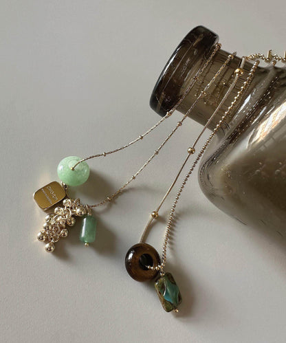 Original Design Natural Jade Stone Titanium Steel Pendant Necklace