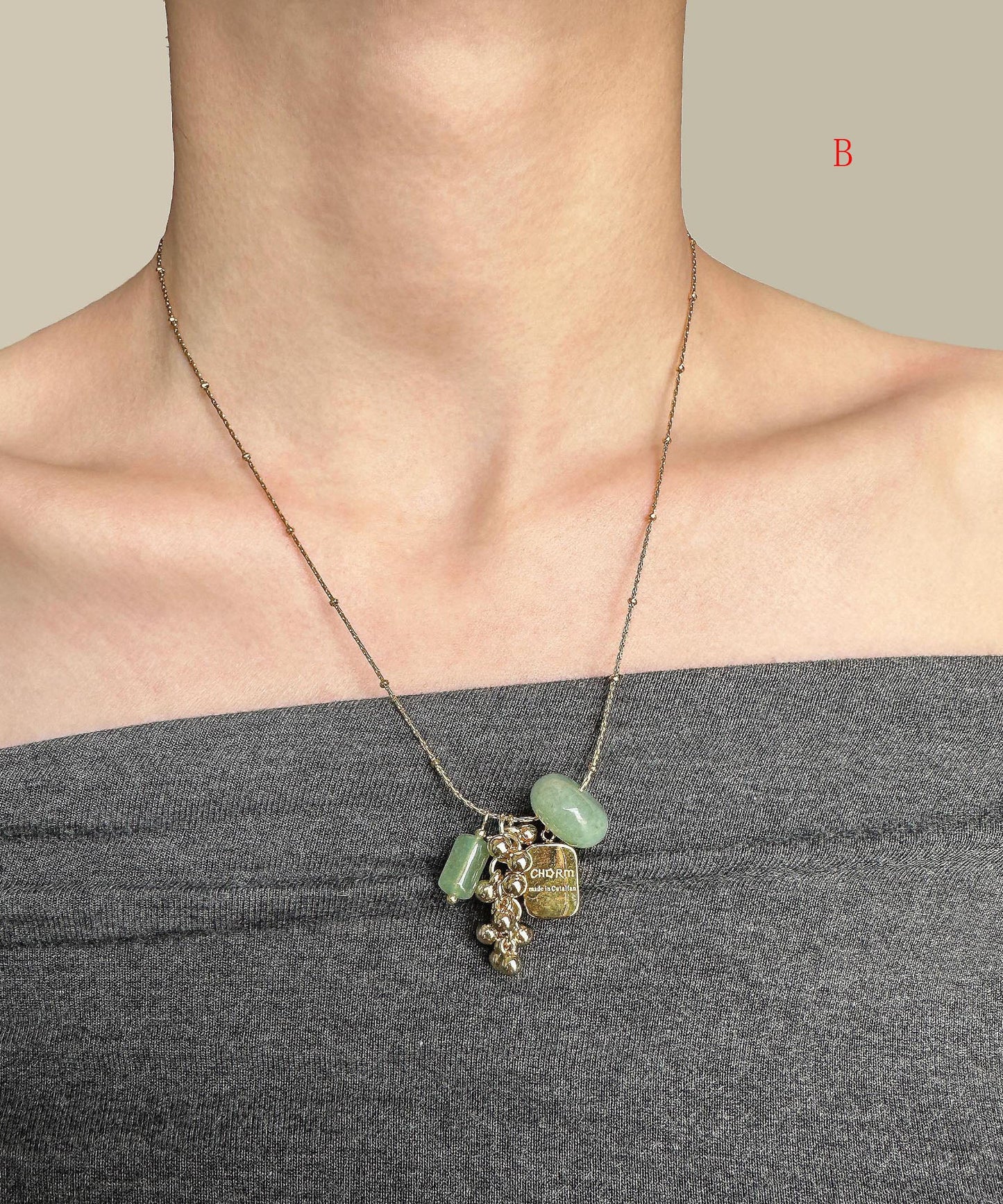 Original Design Natural Jade Stone Titanium Steel Pendant Necklace