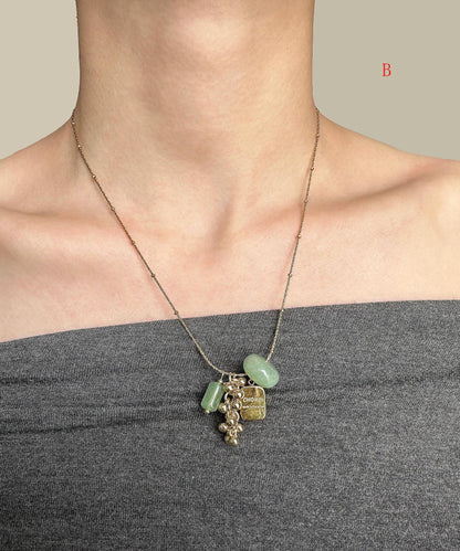 Original Design Natural Jade Stone Titanium Steel Pendant Necklace