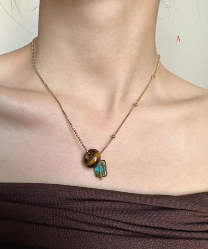 Original Design Natural Jade Stone Titanium Steel Pendant Necklace