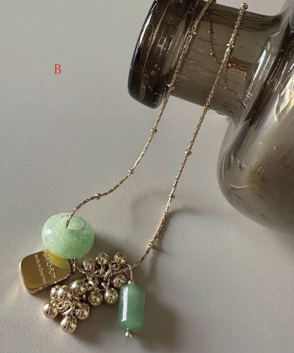 Original Design Natural Jade Stone Titanium Steel Pendant Necklace