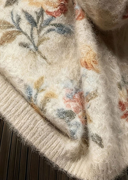 Original Design O Neck Thick Floral Knit Pullover Winter