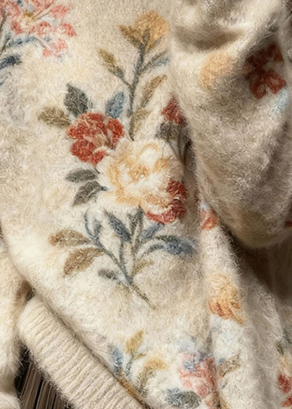 Original Design O Neck Thick Floral Knit Pullover Winter