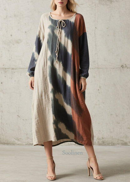 Original Design O Neck Tie Dye Cotton Maxi Dresses Fall