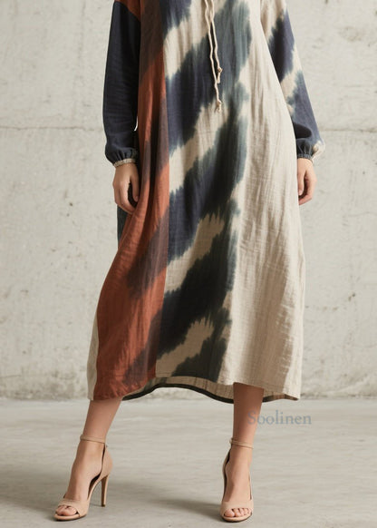 Original Design O Neck Tie Dye Cotton Maxi Dresses Fall