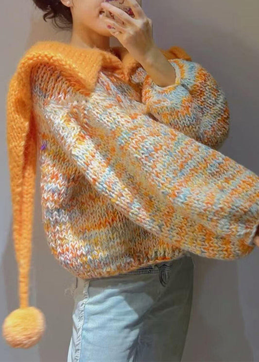 Original Design Orange Knit Short Sweater Spring