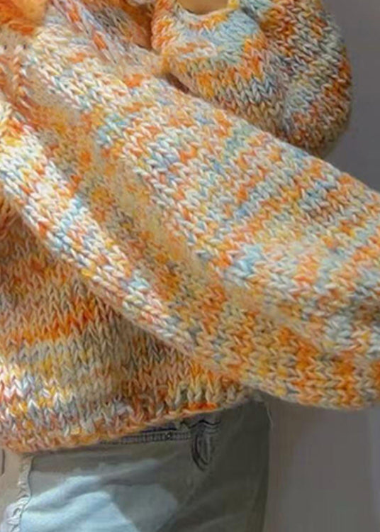 Original Design Orange Knit Short Sweater Spring