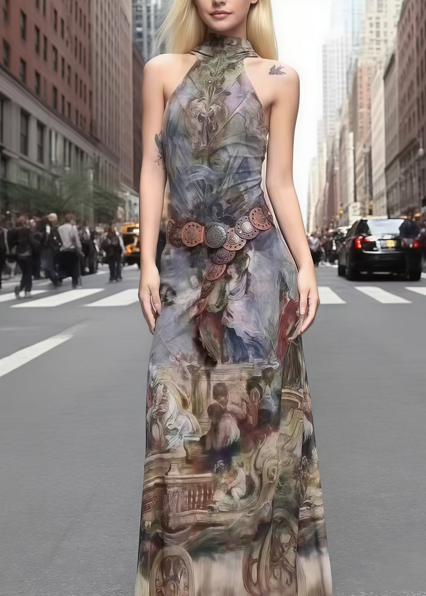 Original Design Print Cold Shoulder Holiday Dress Summer