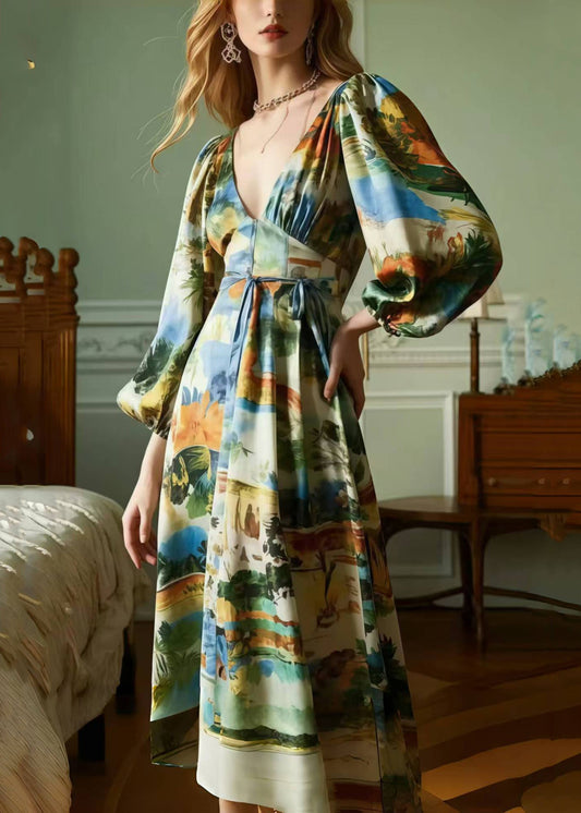 Original Design Print Draping Silk Vestidos Dress Spring