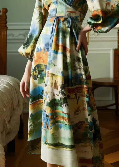 Original Design Print Draping Silk Vestidos Dress Spring