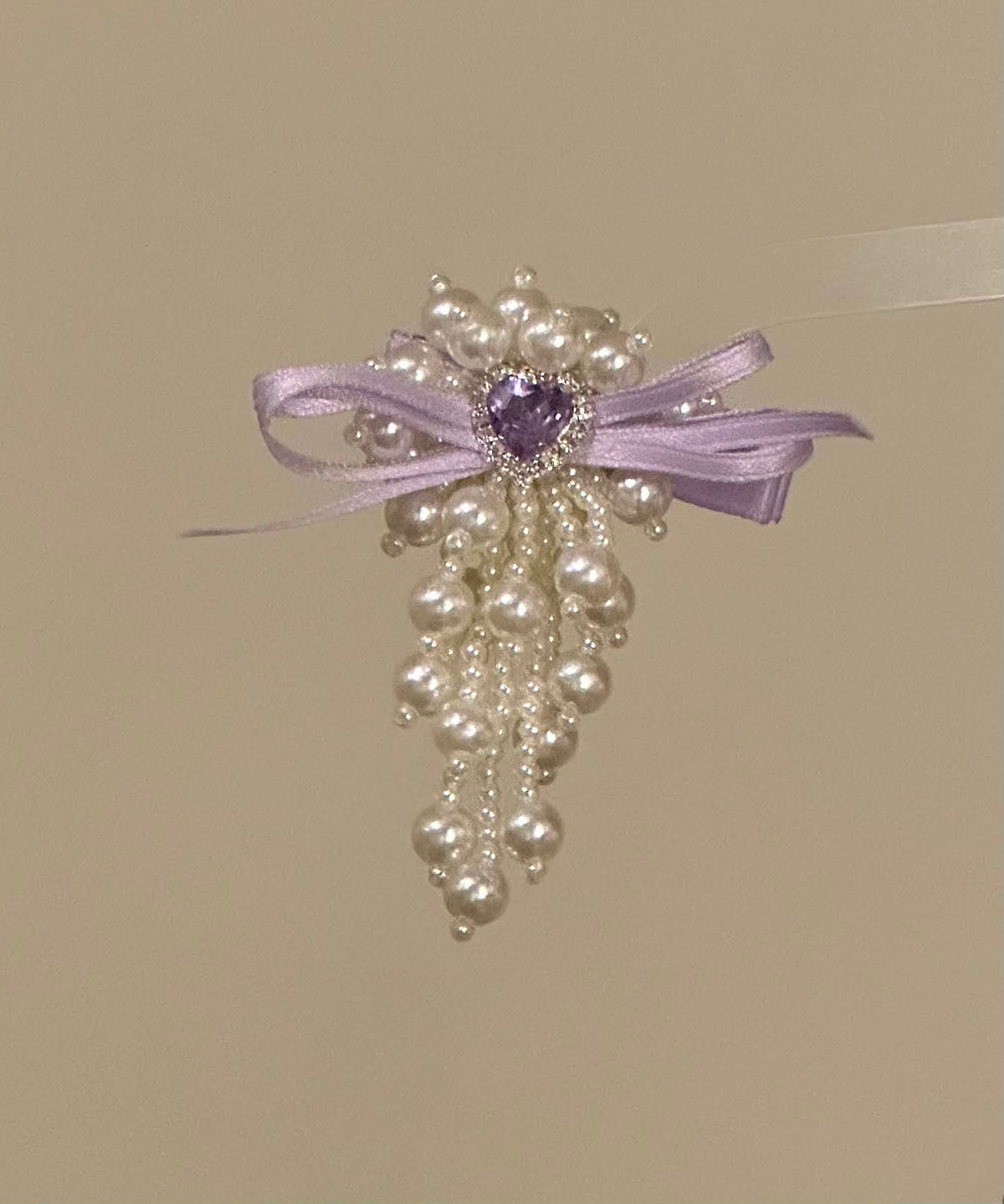 Original Design Purple Cloth Zircon Pearl Bow Hairpin