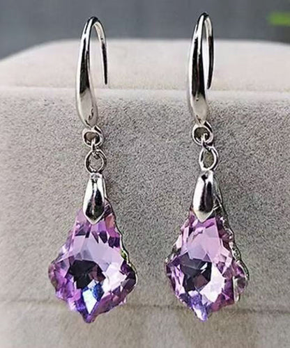 Original Design Purple Sterling Silver Crystal Drop Earrings