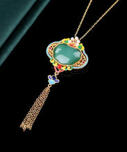 Load image into Gallery viewer, Original Design Rainbow Copper Overgild Jade Pearl Enamel Safety Lock Tassel Pendant Necklace
