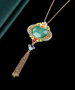 Original Design Rainbow Copper Overgild Jade Pearl Enamel Safety Lock Tassel Pendant Necklace