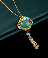 Load image into Gallery viewer, Original Design Rainbow Copper Overgild Jade Pearl Enamel Safety Lock Tassel Pendant Necklace