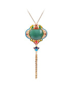 Original Design Rainbow Copper Overgild Jade Pearl Enamel Safety Lock Tassel Pendant Necklace