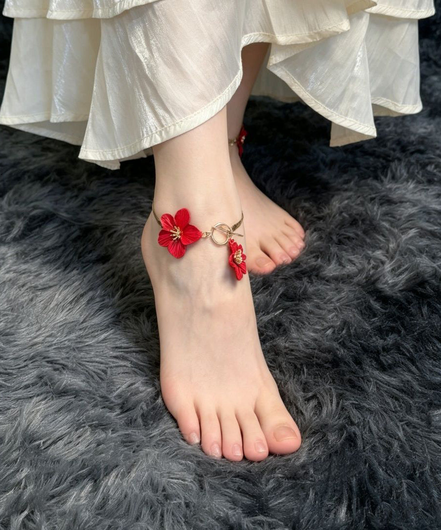 Original Design Red Alloy Floral Anklets