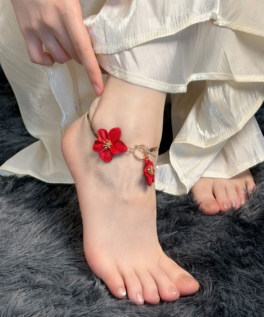 Original Design Red Alloy Floral Anklets