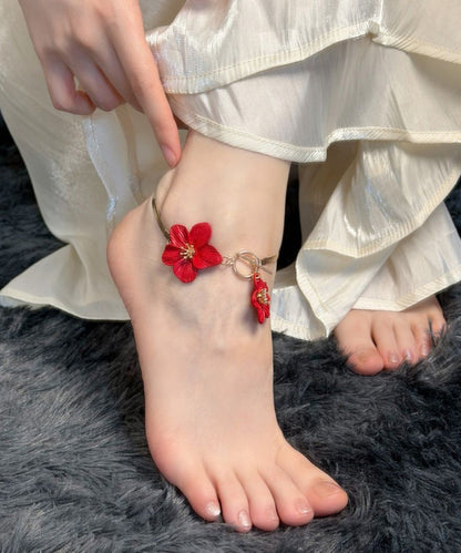 Original Design Red Alloy Floral Anklets