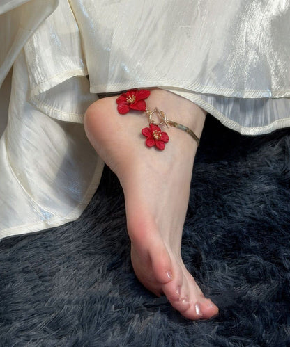 Original Design Red Alloy Floral Anklets